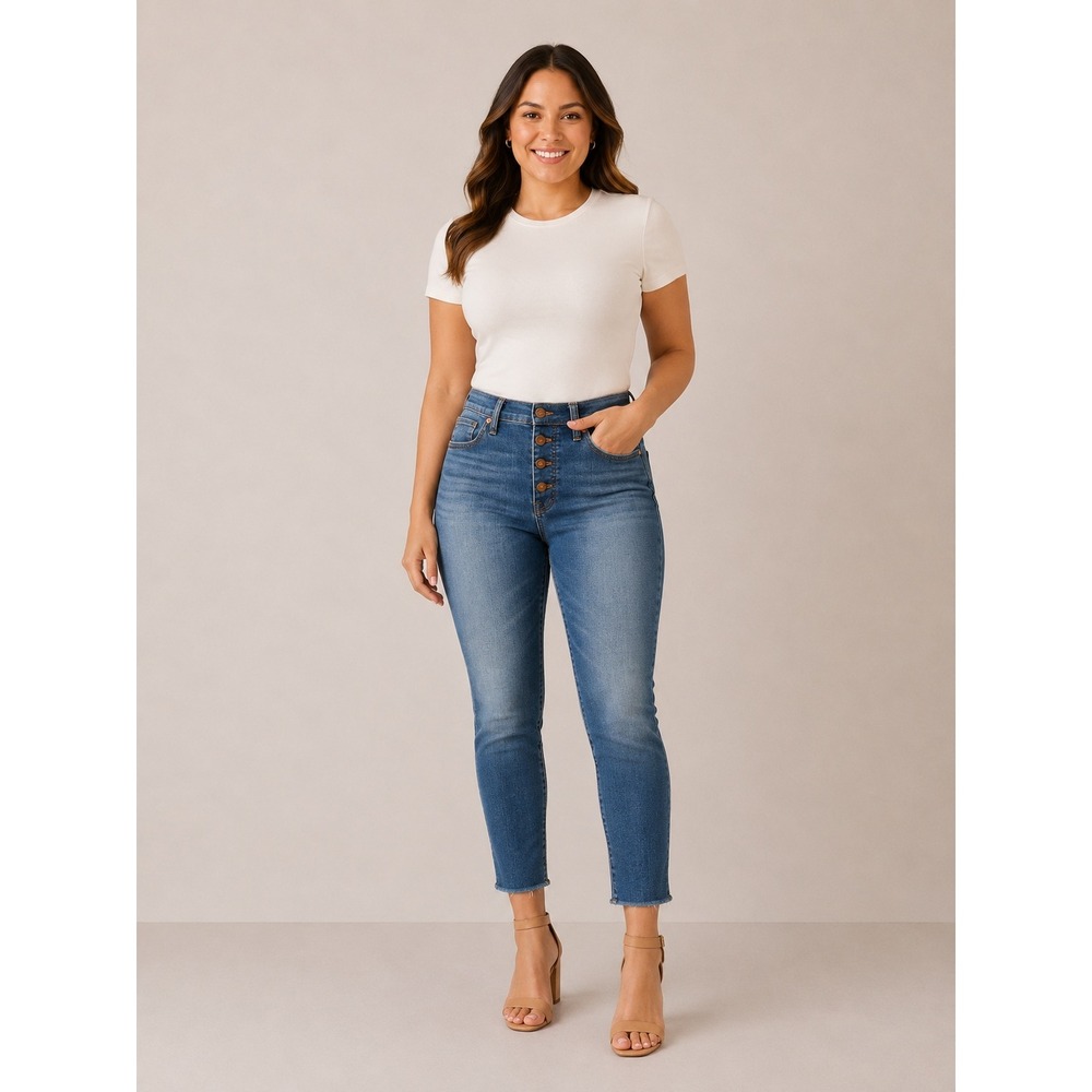 Madewell High Rise Button Fly Jeans Womens Size 27 Medium Wash Raw Hem Denim